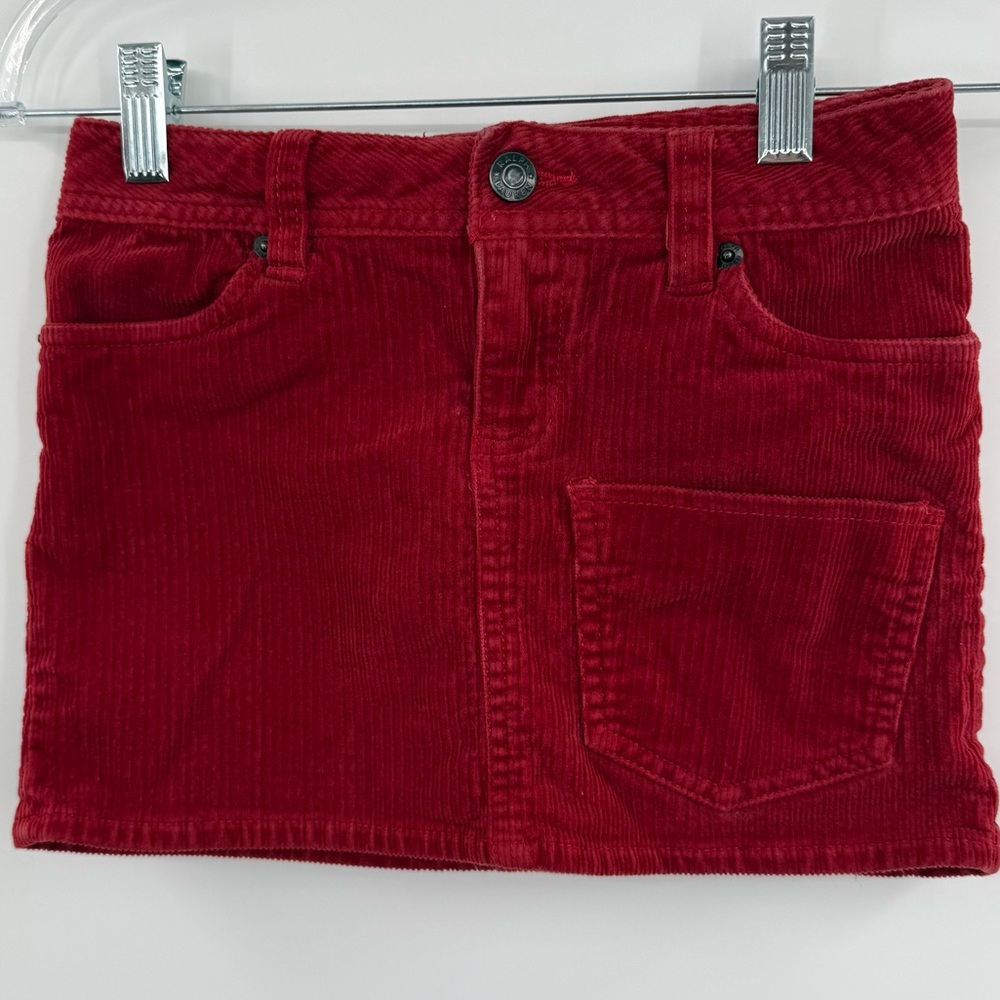 Ralph Lauren Girls Red Corduroy Mini Skirt Size 7 Classic Button Zip Preppy
